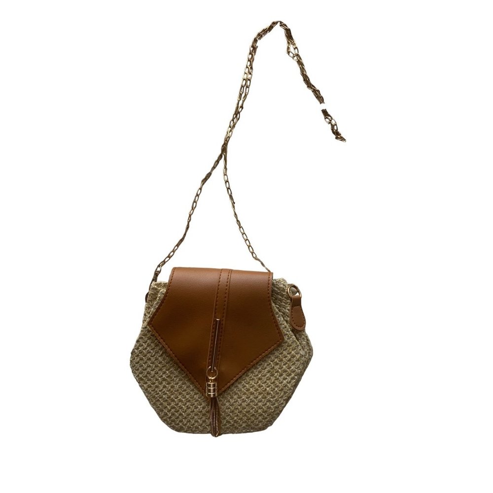 Snow Q Small Brown/Straw Crossbody Purse